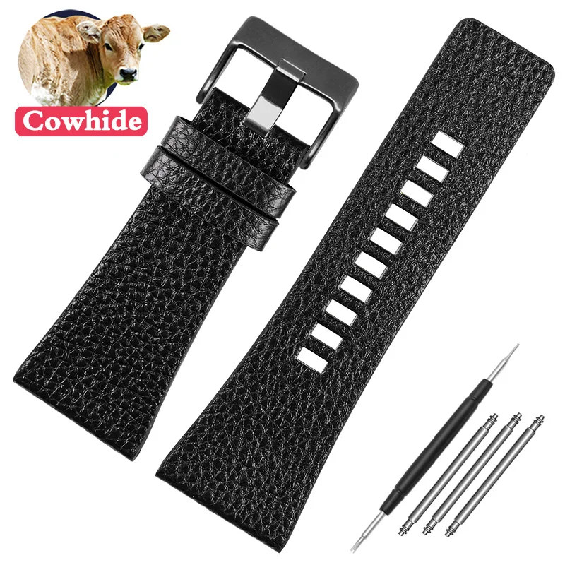 Genuine Black Leather Watchband Strap