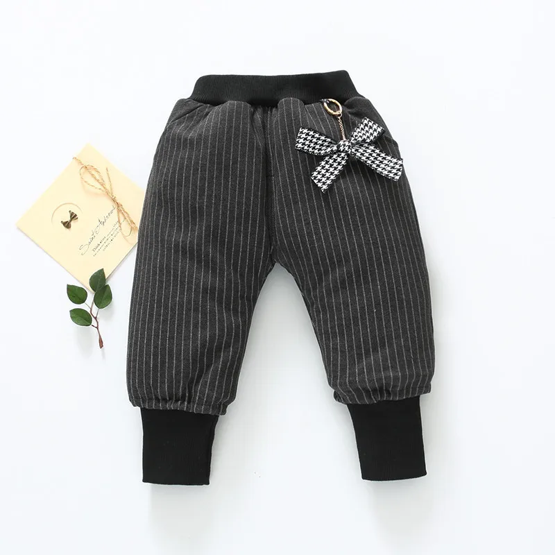 Зимние штаны-шаровары с хлопковой подкладкой и бархатом в Вертикальную Полоску для маленьких девочек;
