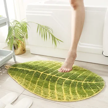 

Cotton Carpet Bathroom Shower Room Kitchen Water-absorption Thicken Non-slip Leaf Pattern Green Ground Household Mat