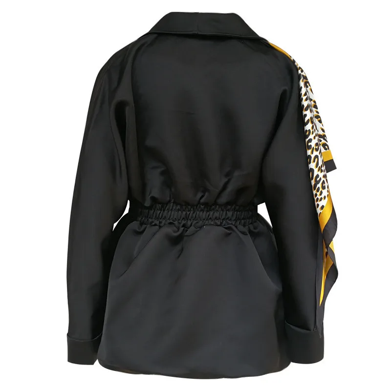 Осень Зима Новая мода женские куртки и пальто полный рукав пуговицы бриллианты лоскутное печати шарф черный блейзер верхняя одежда