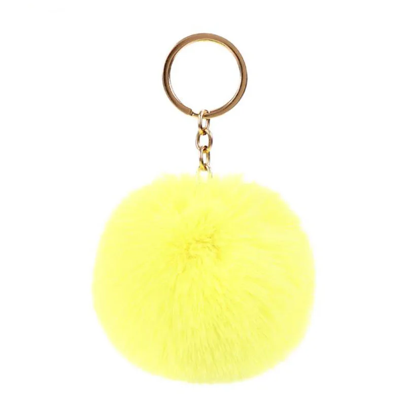 8cm Simple Pompom Fur ball Keychain Artificial Rabbit Fur Animal Key Chain For Woman Car Bag Accessories Key Ring 15 colors