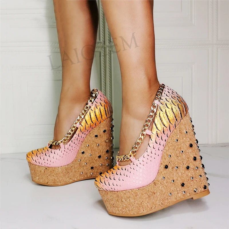 

SEIIHEM Women Platform Wedges Pumps Round Toe High Heels Sandals Shoes Woman Height Increase Unisex Cosplay Big Size 43 44 52