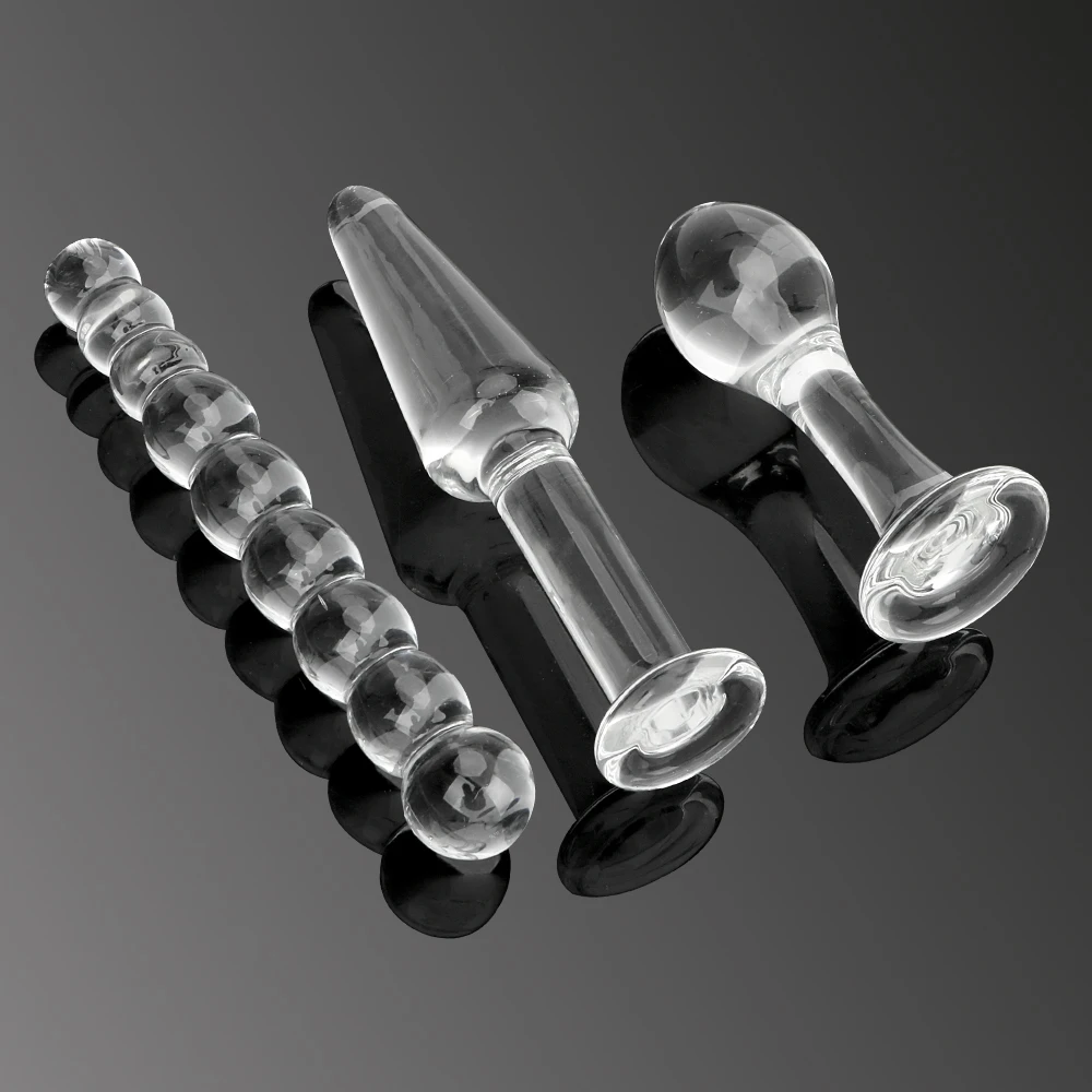IKOKY 3 pezzi di spina anale in vetro di cristallo dildo massaggiatore della prostata perline trasparenti stimolazione del sedere giocattoli sessuali per donne uomini_voghion.com