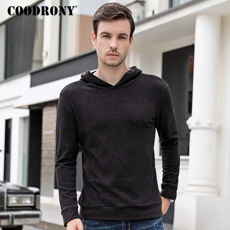 COODRONY брендовая Футболка Мужская модная повседневная футболка с капюшоном Мужская хлопковая футболка Homme весна осень джемпер одежда C5001 - Цвет: Темно-серый