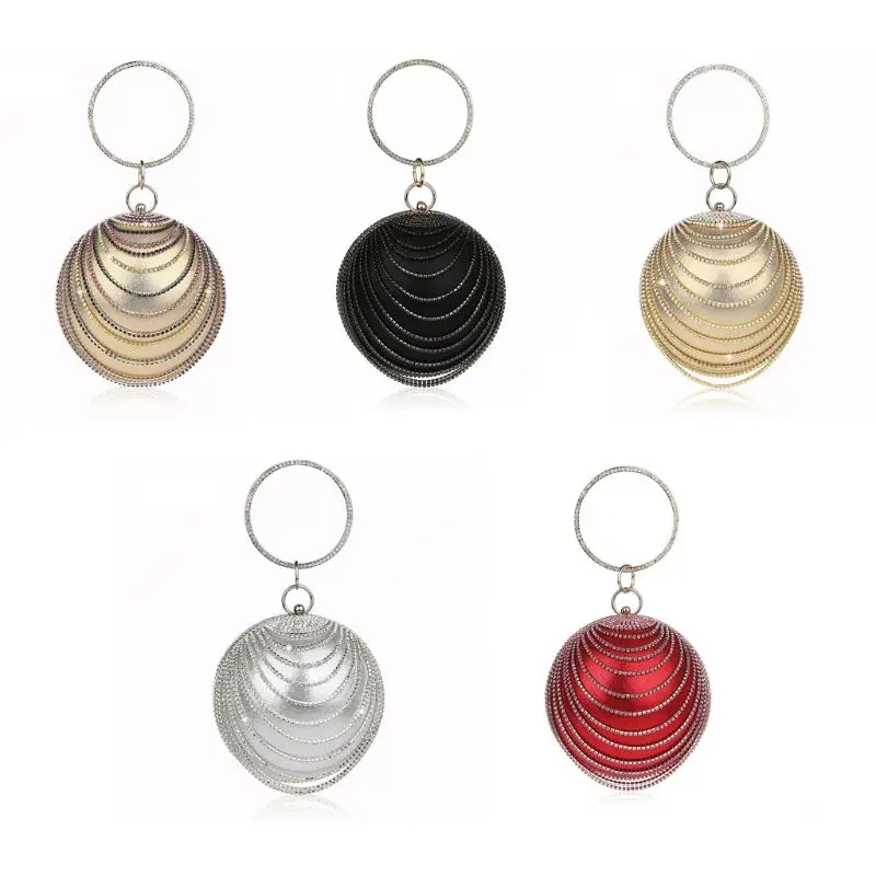 

Fashion Women Round Shape Handbag Ladies Wedding Prom Evening Bag Female Elegant Prom Party Wristlets Clutch Banquet Purse Tote