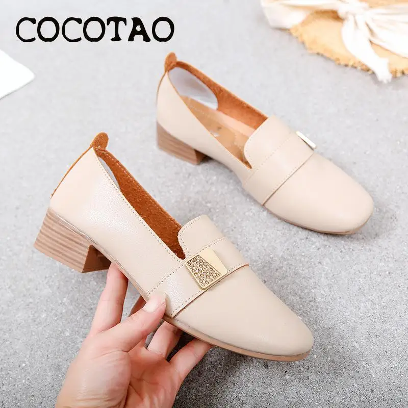 

Peas Shoes Women 2020 Spring New Fashion Street Shooting Retro Shallow Mouth Gentle Thick With Square Head Casual Tide Shoes