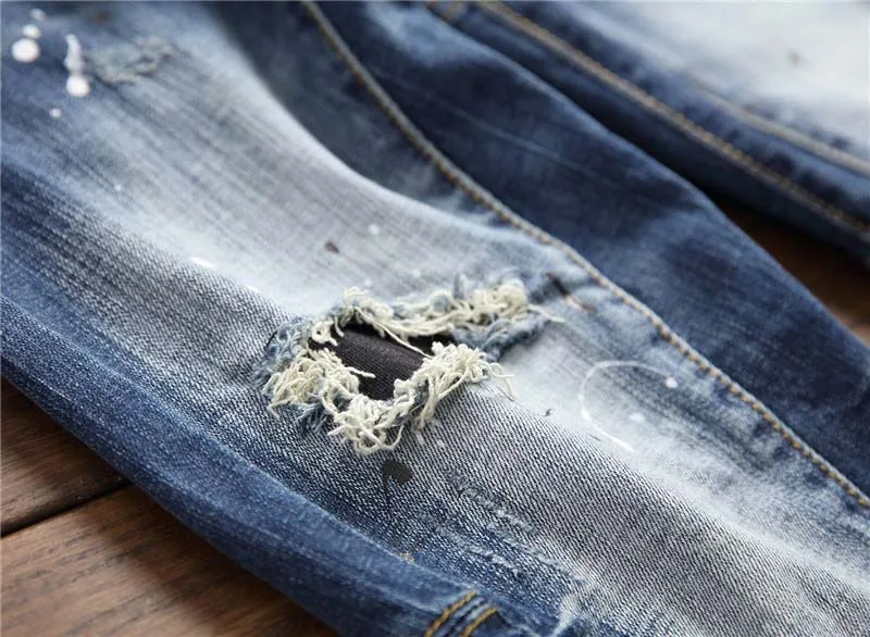 KIOVNO мужские рваные окрашенные джинсовые брюки High Street Distressed джинсы брюки для мужчин Промытые размер 29-38
