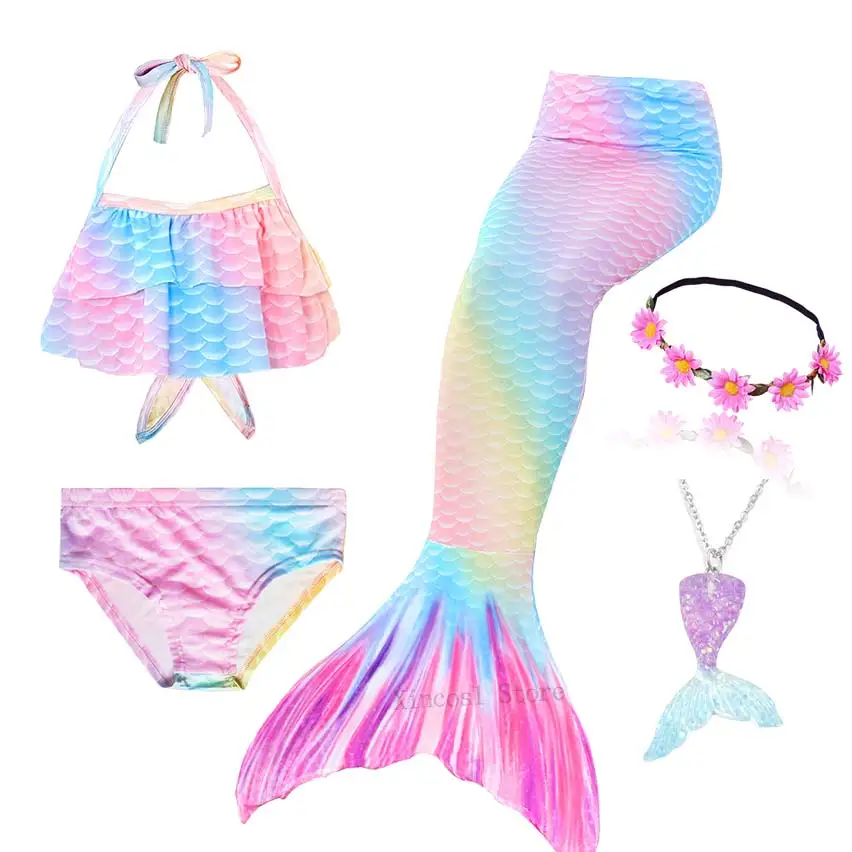 5Pcs/Set Girls Mermaid Tail Swimsuit Children the Little Mermaid Costume Cosplay Beach Clothes Bathing Suit anime cosplay female