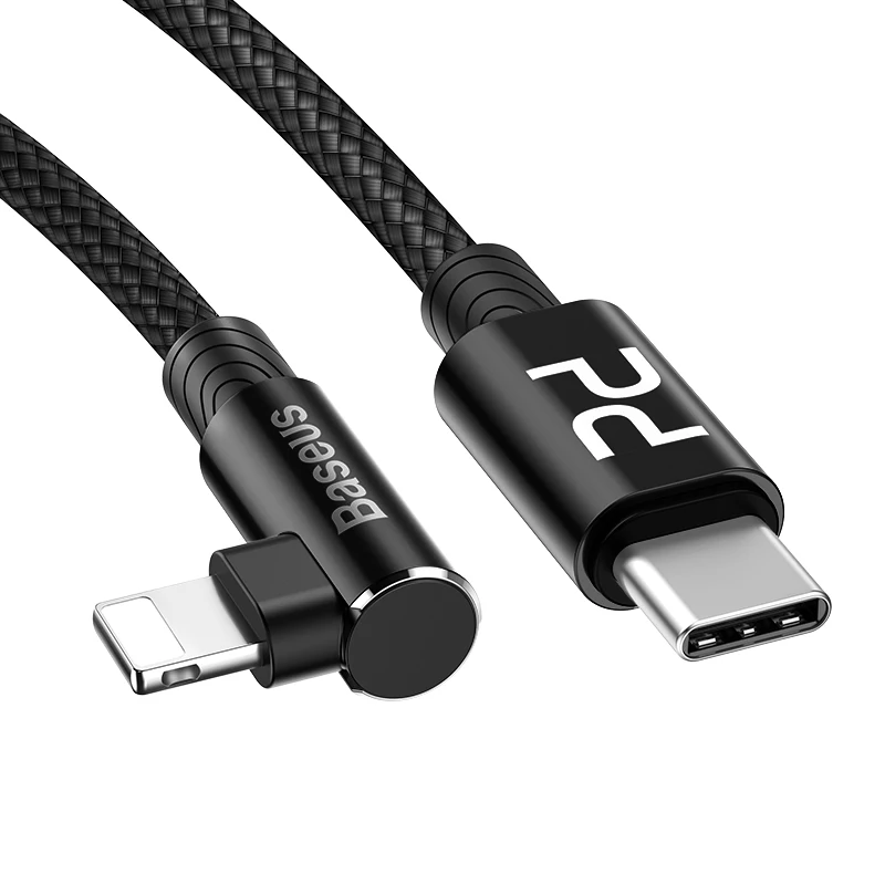 usb c к lightning Кабель для iPhone 11 pro xs max xr 8 7 6s plus apple ipad зарядное устройство pd провод для быстрого заряда 18 Вт 2 м 1 м - Цвет: 90 degree Black