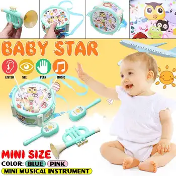 

6Pcs/Set Children Instruments Toy Kit Drum Small Sand Hammer Horn Kits Baby Toys 2 Colors Early Educational Toys For Children