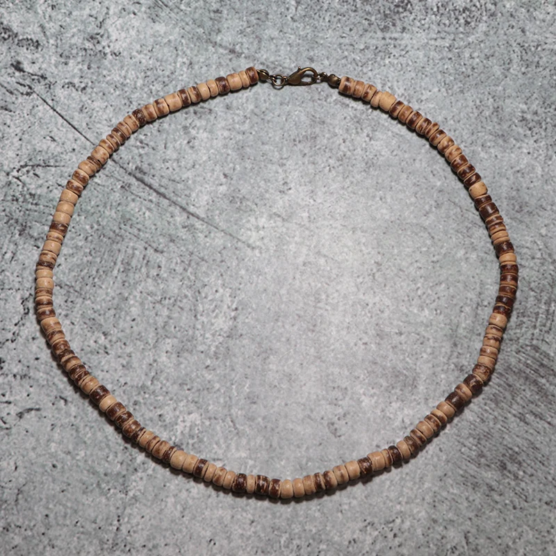 Mens Wooden Necklace Natural Wenge Wood Disc Beads