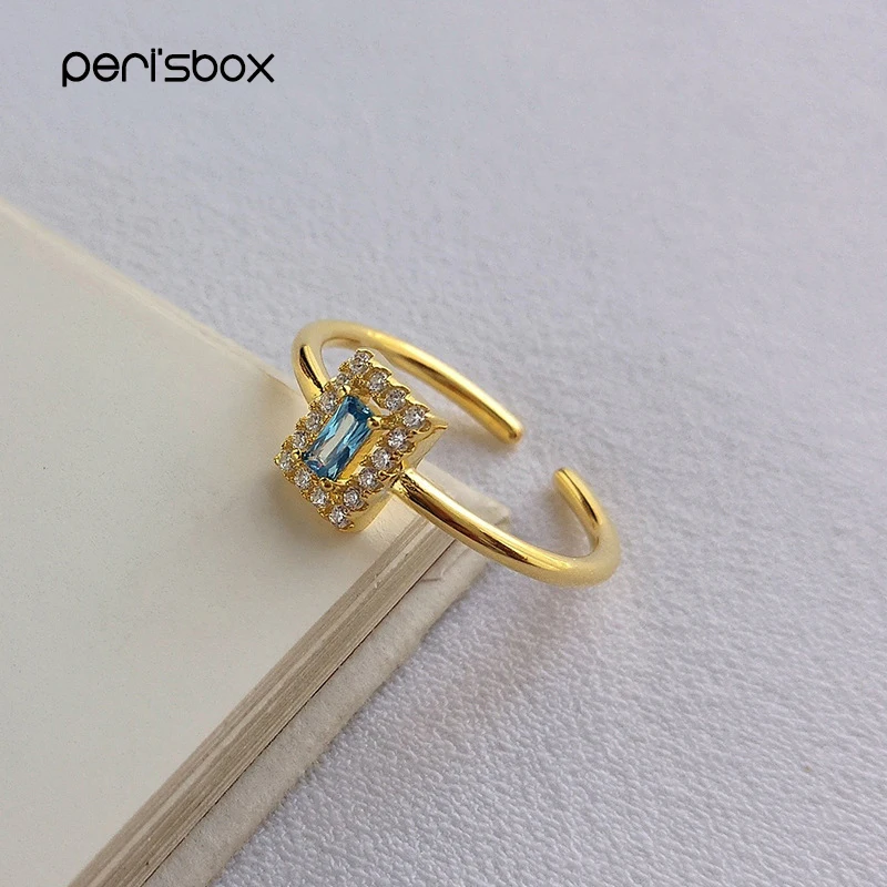 Peri'sBox Цирконий квадратной огранки Золотое кольцо кольца из стерлингового серебра 925 для женщин Винтажный геометрический стекируемые кольца знаменитостей ювелирные изделия
