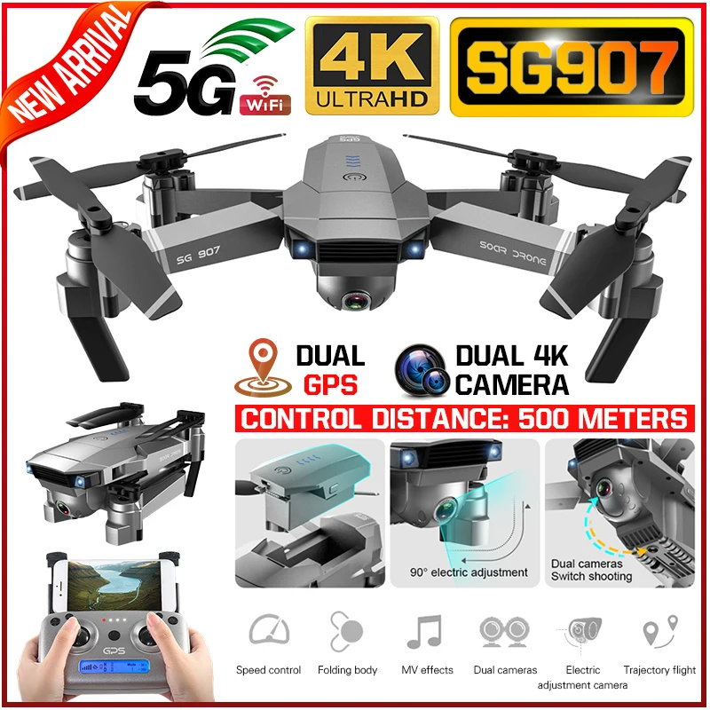 

SG907 GPS Drone with 5G WIFI 4K HD Dual Camera Wide Angle Anti-shake WIFI FPV RC Quadcopter Foldable Professional GPS Follow Me
