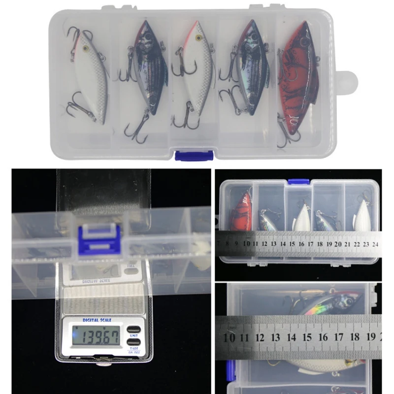 5pcs/box VIB Fishing Lure Set Artificial Hard Baits Crankbait With Treble Hook 3D Fishing Eyes Sinking Lure Wobbler Fishing Tack