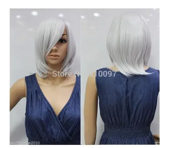 Shun66802087P& P> Cos Серебряный Белый Короткий прямой парик для косплея
