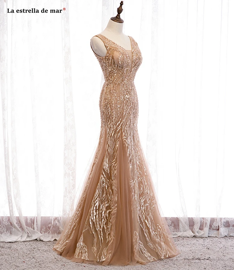 Vestido formatura новые кружевные платья с кристаллами и v-образным вырезом цвета шампанского, золотого цвета, сексуальные платья для выпускного вечера с русалочкой, длинные торжественные платья jurken, большие размеры