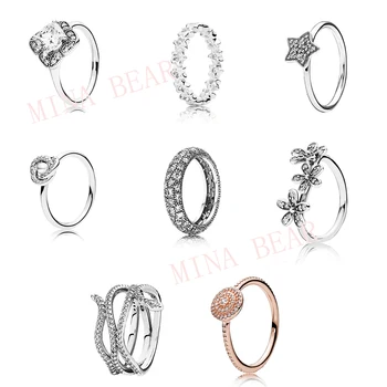 

2020 Winter New Sterling Silver 925 Cosmic Stars And Crystallized Floral Fancy SWIRLING SNAKE RING Women's Jewelry best Gifts