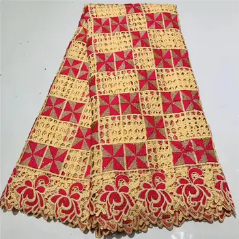 

Red African Lace Fabric Embroidery High Quality Rope Lace Fiber French Lace Stone Fabric Cheap Nigeria Mesh Tulle Lace Fabric