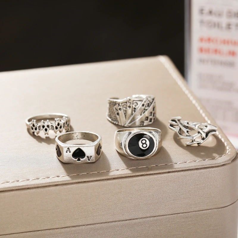 Punk Billiards Rings for Women Men Couple 5 Pieces finger ring ring set couples rings