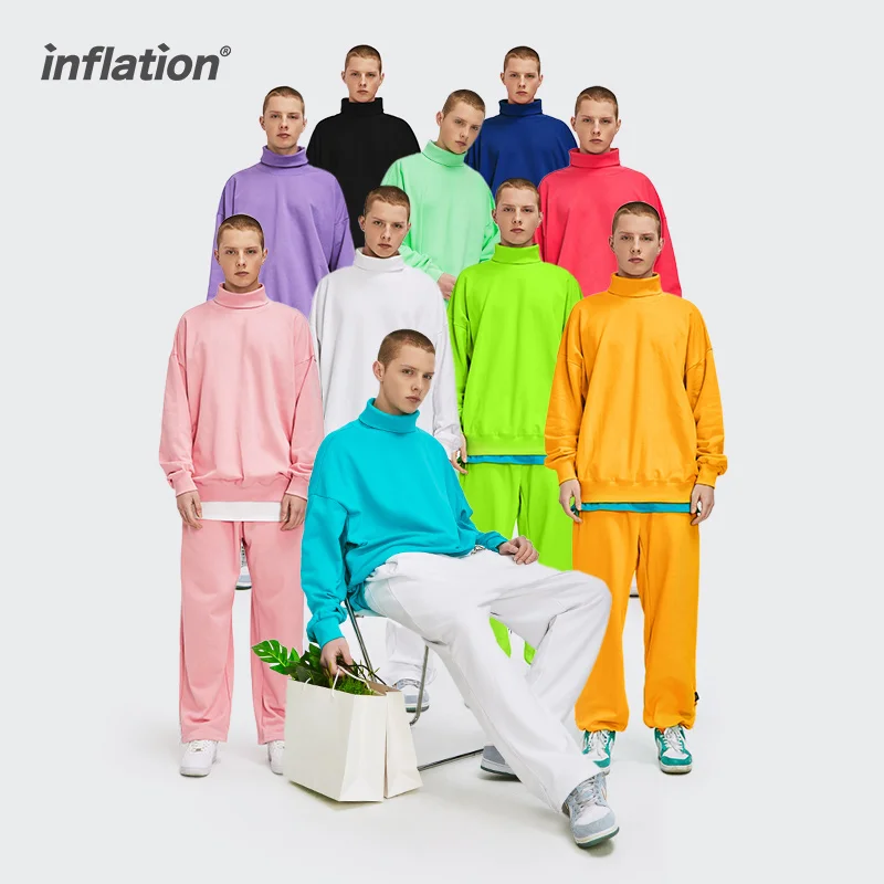 Tracksuit Unisex Mens Sweatshirt-Set Two-Piece-Set Streetwear Plain INFLATION Oversized