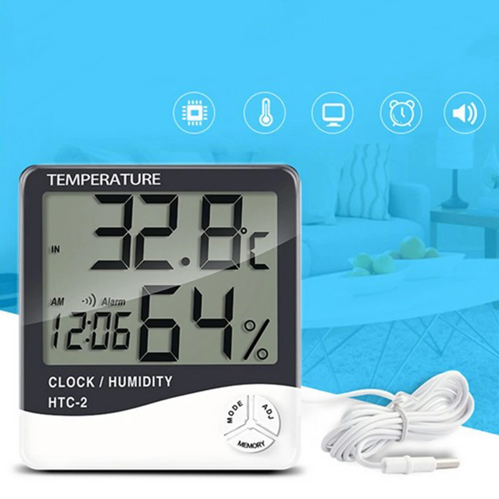 

Digital Thermometer Hygrometer Electronic LCD Temperature Humidity Meter Weather Station Indoor Outdoor Clock 1pc