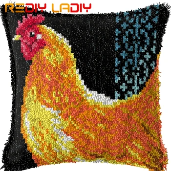 

Latch Hook Cushion Kits Right Cock Pillow Case Acrylic Yarn Pillow Pre-Printed Color Canvas Crochet Cushion Cover Hobby & Crafts