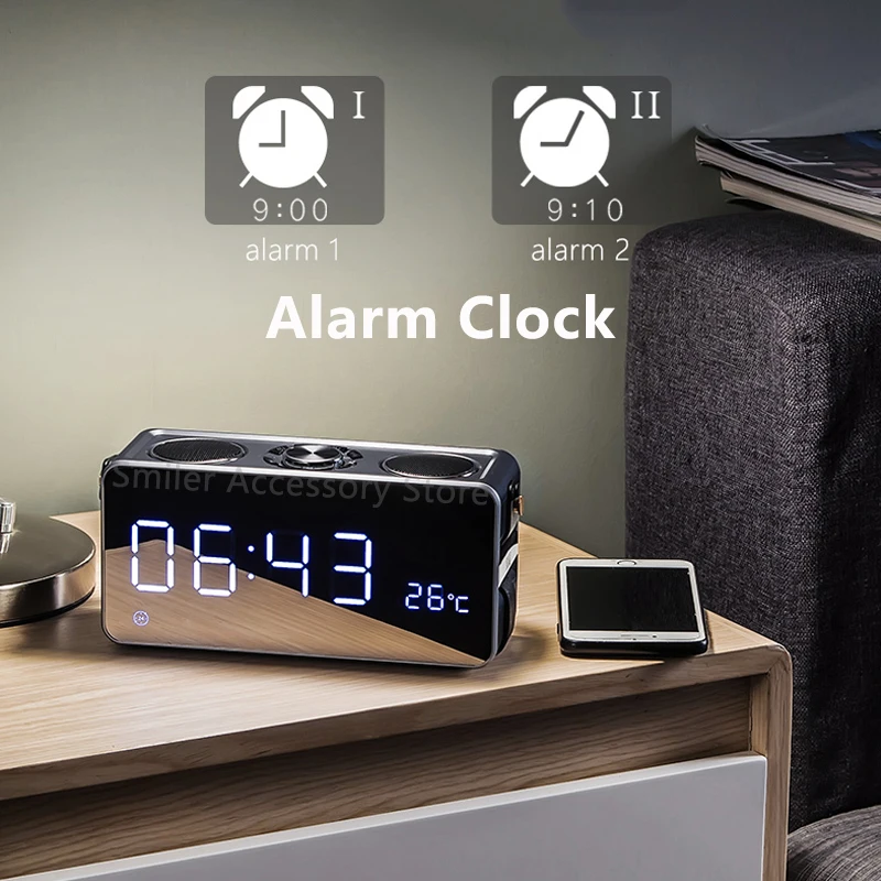 Bluetooth Динамик 25W небольшая Портативный домашний светодиодный Экран FM радио Будильник Беспроводной стерео Hi-Fi микрофон Громкая Динамик басовый сабвуфер