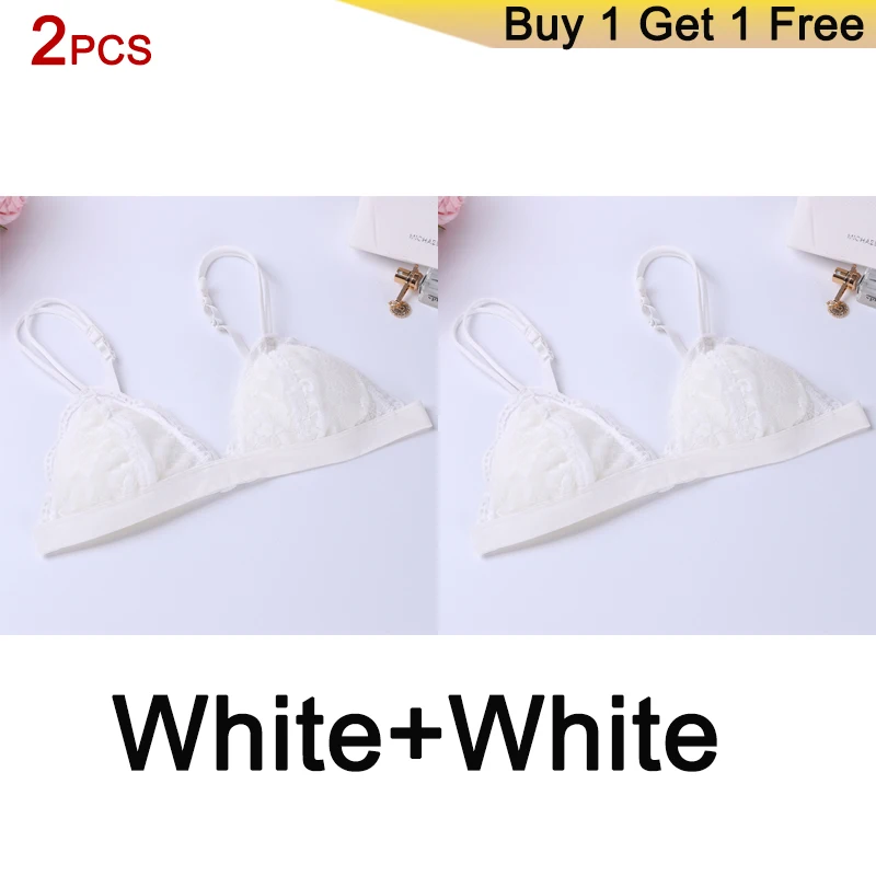 two white Сексуальный цветочный кружевной бюстгальтер ssiere удобное нижнее белье беспроводное женское тонкое регулируемое lette 2 шт - Цвет: two white