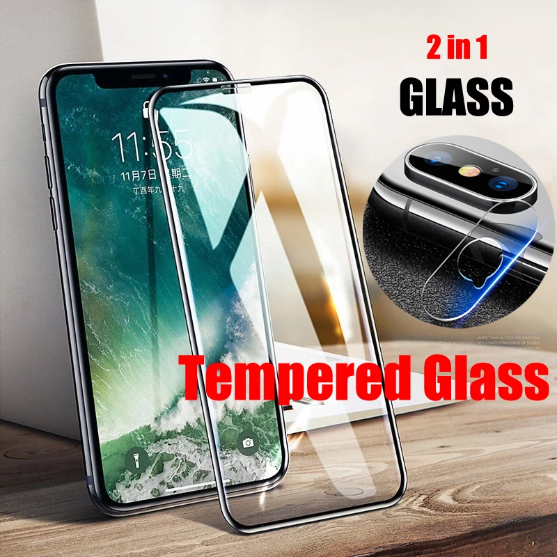 Закаленное стекло 9D с полным покрытием для iPhone X XS MAX XR пленка объектива задней