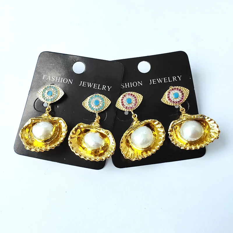 1 Pair Nature Freshwater Pearl Electroplate gold Dangle Earrings Micro Pave CZ eye earrings for women jewelry gift ER997 | Украшения и