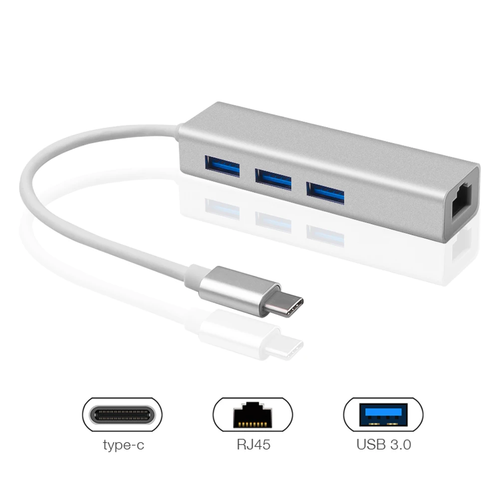 Kebidu USB C концентратор type C для Ethernet сетевой адаптер 1000 Мбит/с RJ45 Usb-c с 3 Usb 3,0 портами Usb разветвитель для MacBook Pro