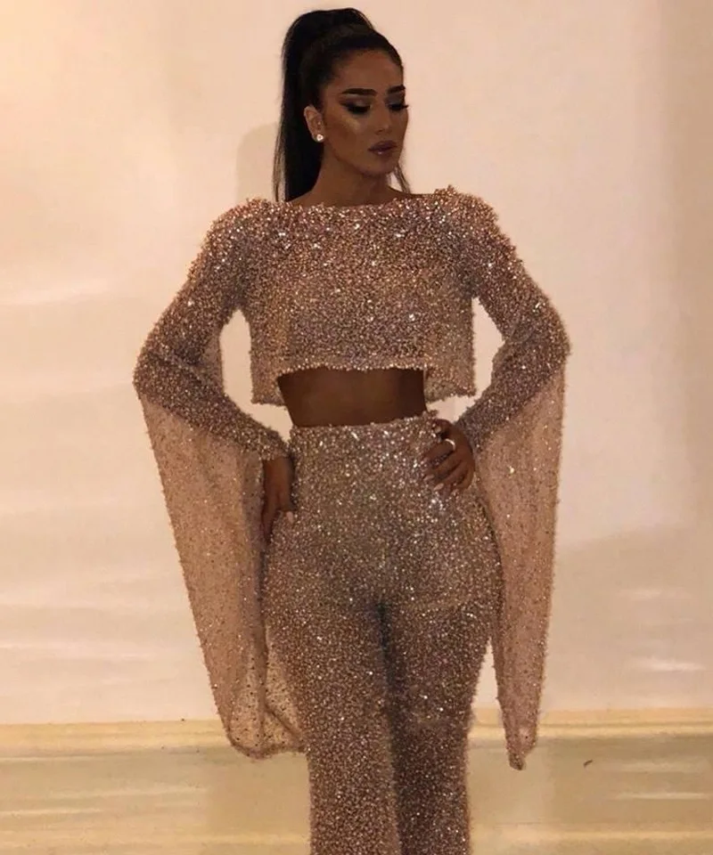 Sexy Backless Gold Sequin Bosycon Jumpsuit Women Long Sleeve Evening Party Night Club Bodysuit One Piece Rompers Overall Pants