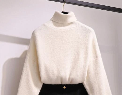 sweater Вязаный Повседневный облегающий свитер с высоким воротом, женские модные топы+ осенне-зимние шерстяные однобортные комплекты с юбкой с высокой талией - Цвет: sweater