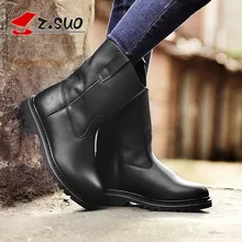 Z. Suo/ботинки из натуральной коровьей кожи; женские зимние черные мотоботы в европейском и американском стиле