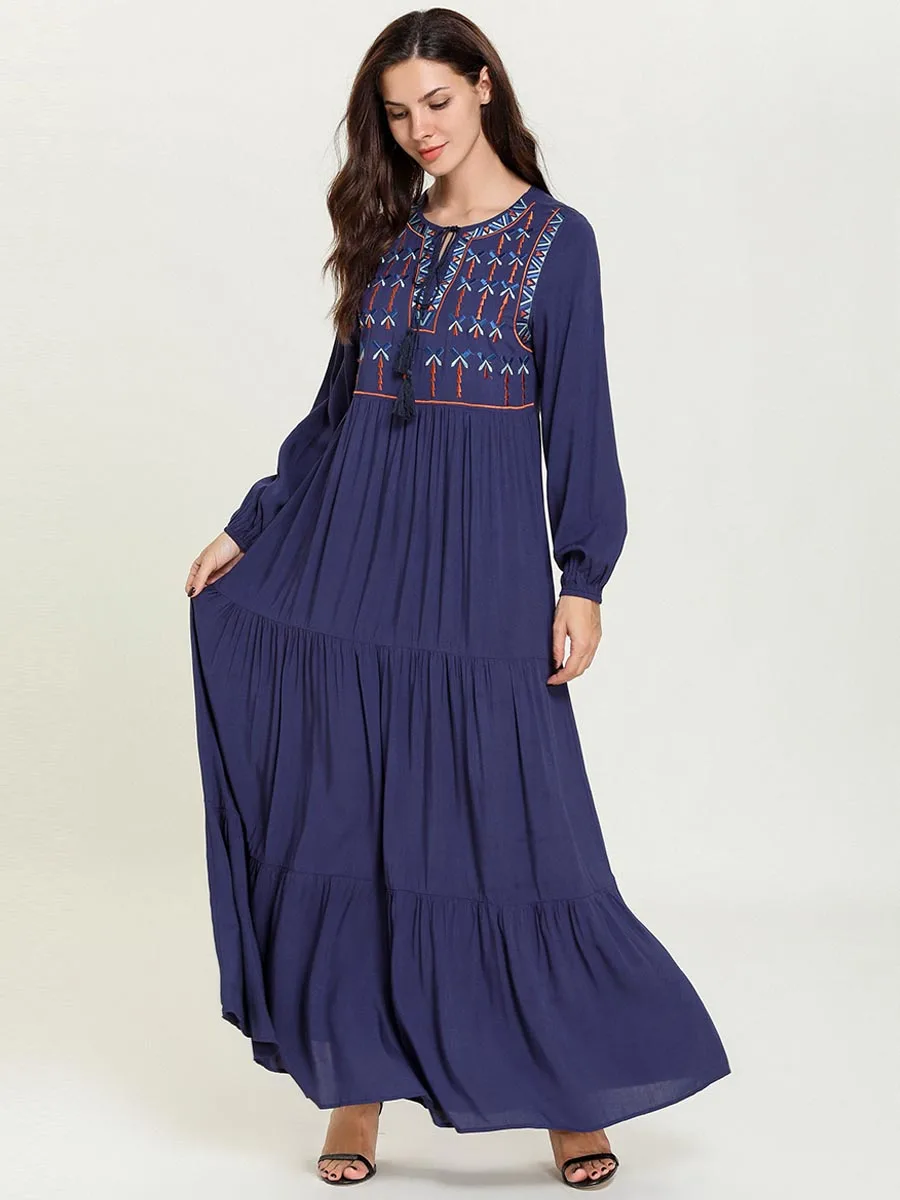 Casual National Embroidery Maxi Dresses 