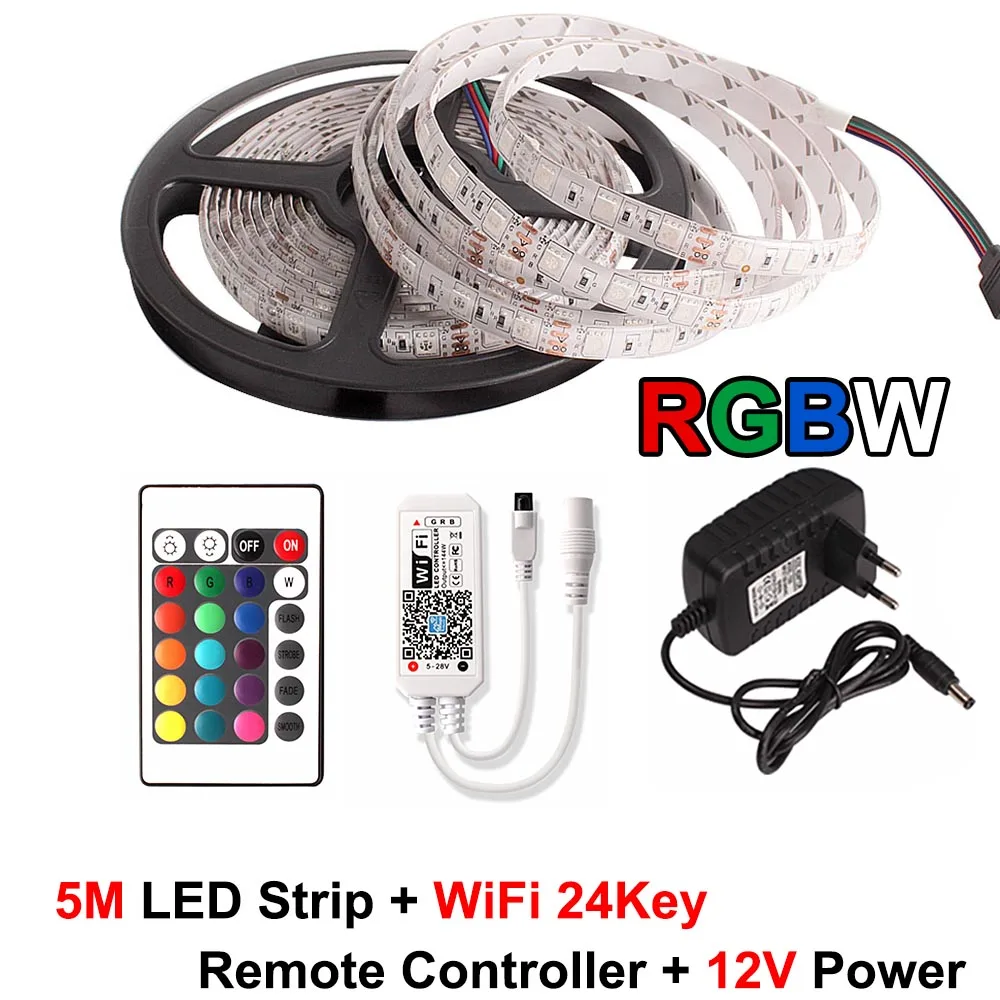 RGBW Wifi set 5050 Wi-Fi Светодиодные ленты Водонепроницаемый RGBW Светодиодная лампа 12V Гибкий неоновый свет RGBWW светодиодный пропилен-каучука прокладки с сенсорный пульт дистанционного управления+ Мощность адаптер в комплекте - Испускаемый цвет: RGBW Wifi set