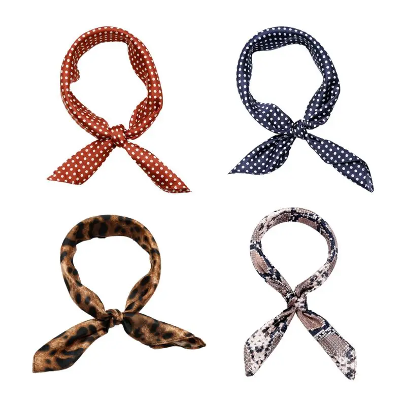 

Ladies Satin Square Scarf Polka Dot Snakeskin Leopard Print Neckerchief Bandana