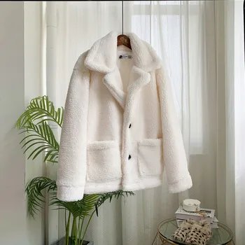 

Autumn Winter Female Thick Warm Jacket Single Breasted Lapel Casual Plus Size Long Sleeve Double Pocket Cashmere Coat