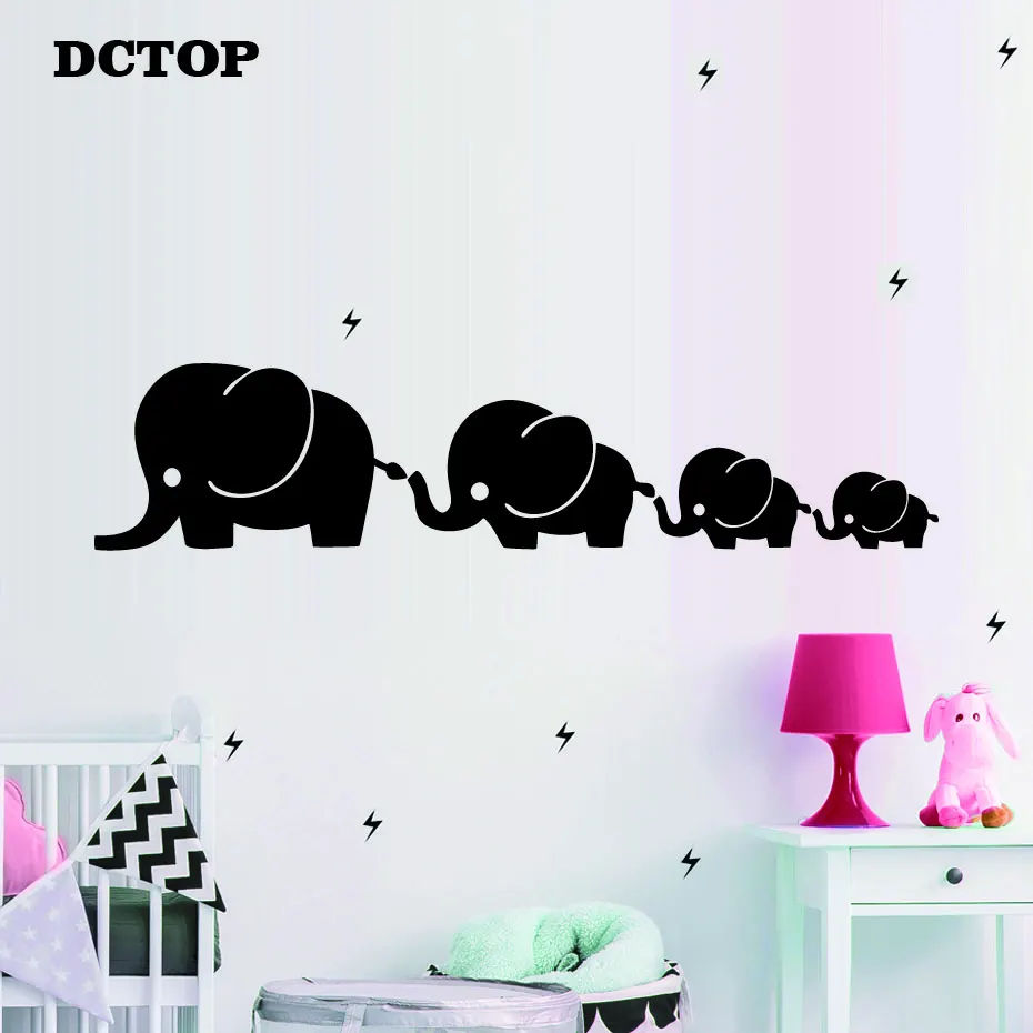 Nursery Cute Elephant Family and Baby Wall Stickers Animal Art Vinyls Decorative Decals for Kids Children's Room Door Home Mural (4)