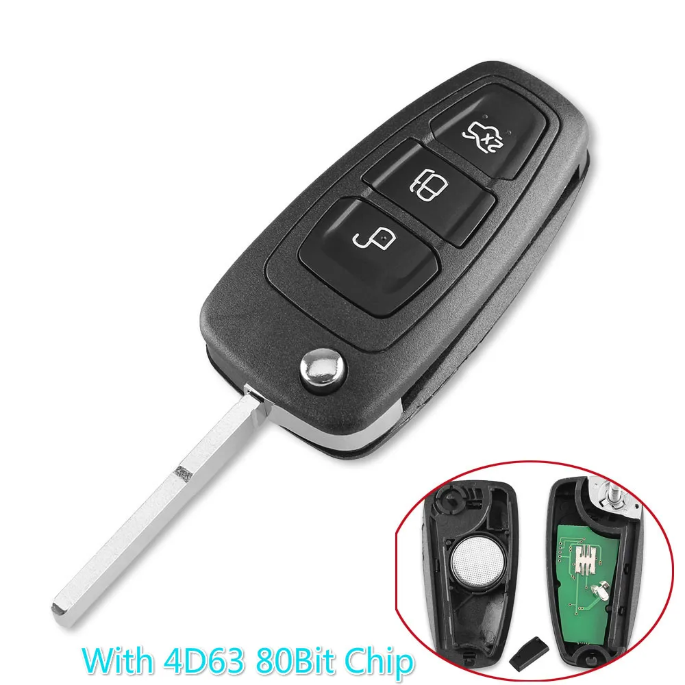 KEYYOU 433MHz 4D63 Chip 3 Button Flip Folding Remote Control car Key For FORD Focus Fiesta Mondeo With HU101 Blade ASK - Количество кнопок: With 4D63 80Bit Chip