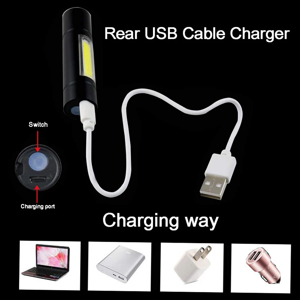 Перезаряжаемый USB фонарик 3 режима освещения COB + XPE светодиодный мини