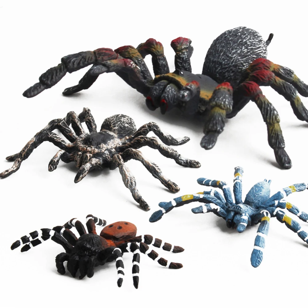 

4 Pcs Halloween Funny Simulated Spider Model Realistic Plastic PVC Spider Joke Gift Toy Trick Toy Costume Party Supplies