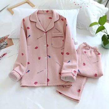 

Long-sleeved Ladies Cotton-padded Pajamas Set Warm Plus Size Two Piece Set Womens Pajamas Set Pijamas Invierno Woman Clothes