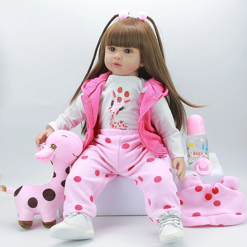 60 см Reborn Baby Doll игрушка мягкий силиконовый Жираф ткань тело принцесса длинные волосы Реалистичная кукла малыш дети подарки на день рождения