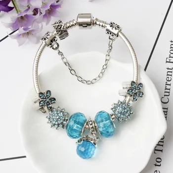 

Fashion Original Pandoras 925 silver Blue Glass Crystal Pendant Bracelet jewelry beads charm DIY Valentine's Day Holiday Gifts