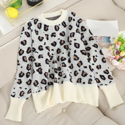 Слоновая кость RUGOD Women 's Sweater O-neck Leopard Long Sleeve Loose Fluffy Sweater Casual Lady Autumn Winter Jumpers - Цвет: Слоновая кость