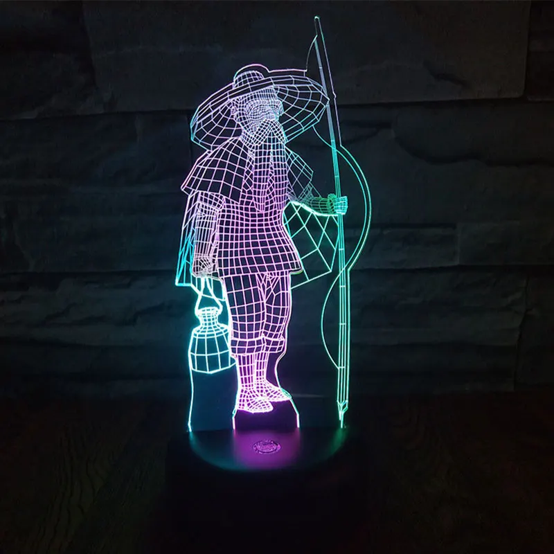 3D иллюзия рыбака ночной Светильник креативный красочный акриловый USB настольная лампа Рождественский подарок День Рождения Вечеринка домашний деко Рыбалка