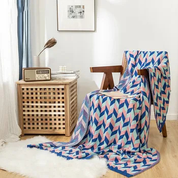 

Aggcual geometry sofa blanket cotton Knitted office lunch break blanket for bed winter warm Bedspread Portable Nordic shawl XT37