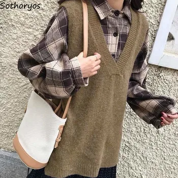 

Sweater Vest Women Fluffy Solid Comfortable Warm Loose Soft Causal V-neck Sleeveless Girl Simple All-match Fashion Korean-style