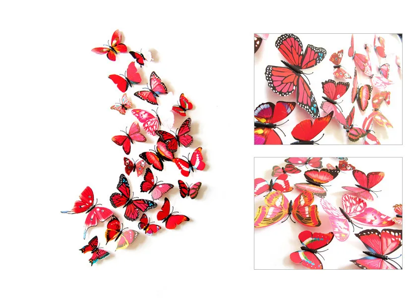 12 шт. ПВХ 3d стереоскопический Бабочка Настенный декор милые бабочки настенные наклейки художественные наклейки украшение дома стены комнаты